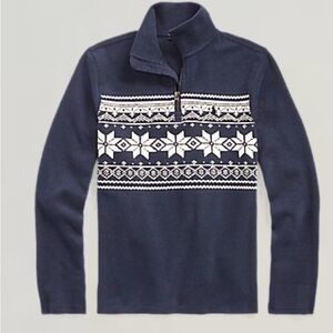 Polo Ralph Lauren Boys Fair Isle Double Knit  1/4 Zip Pullover Navy Sz M (10-12)
